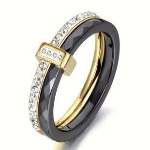 Каблучка infinity glow ring золото чорна 17.5 розмір   фото